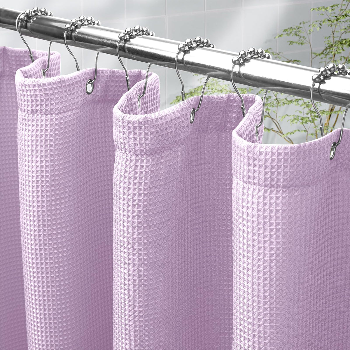 AmazerBath Blush Pink Shower Curtain Fabric, Waffle Shower Curtain Heavy Duty 240GSM, Hotel Quality Bathroom Shower Curtains, 72 x 72 Inches