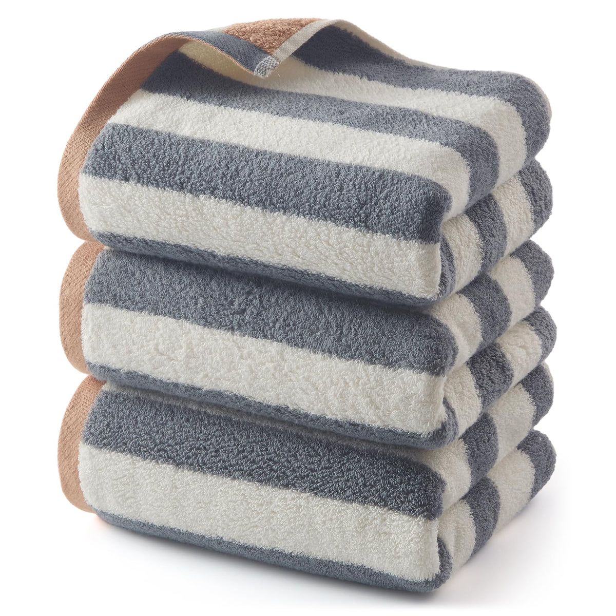 REDKISS Striped Hand Towels for Bathroom, Kitchen Decor, Guest Use, Kids & Adults, 100% Cotton, 12” x 28”, 2 Pack