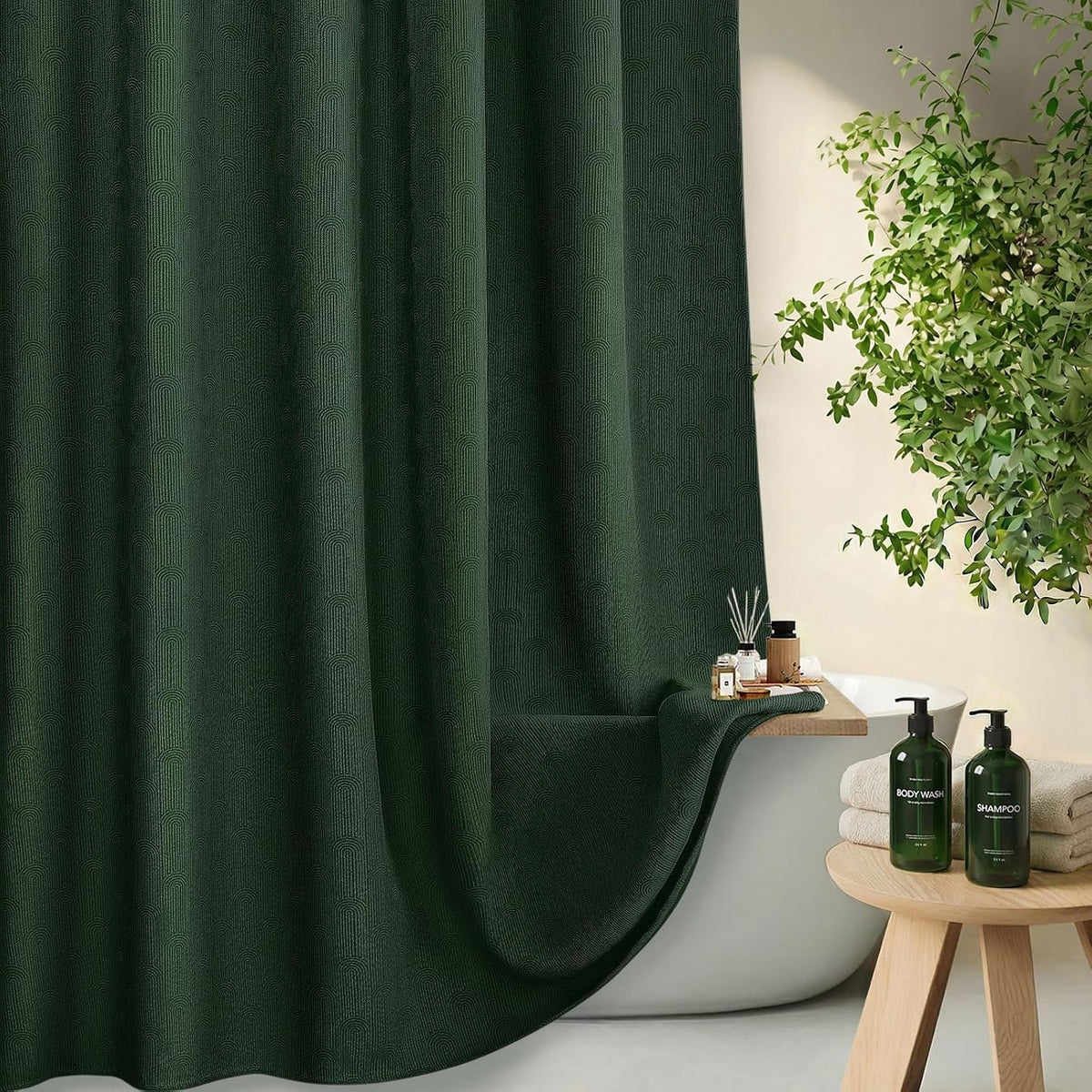 Dark Green Boho Cotton Shower Curtain Arch,72" W x 72" L