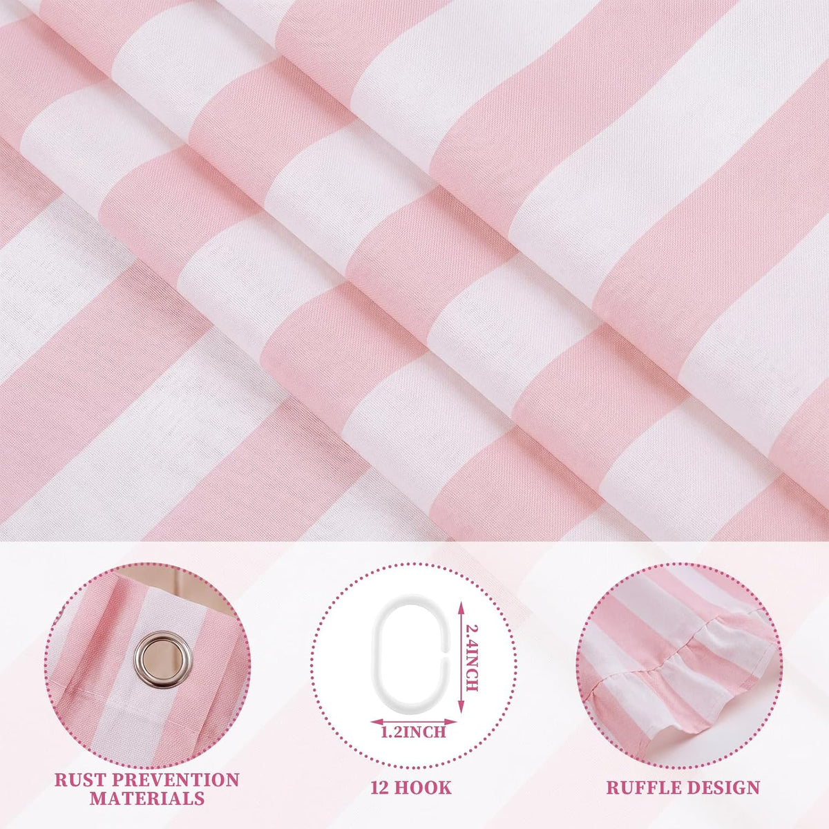 Pink Ruffled Striped Shower Curtain