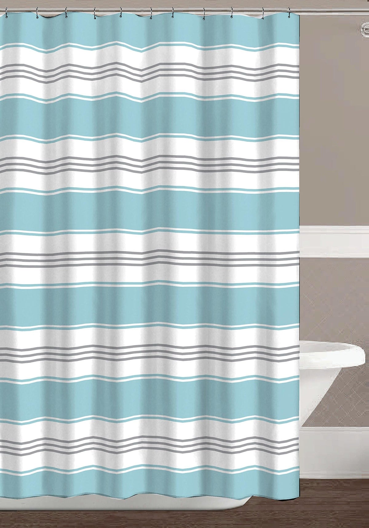 Blue Floral Fabric Shower Curtain Farmhouse Border Design for Bath 72x72