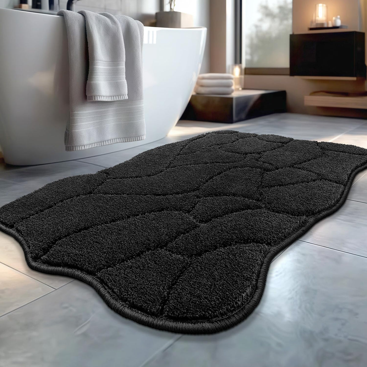 BSICPRO Bathroom Rugs, 32x20 Scalloped Bath Mats, Forest Green