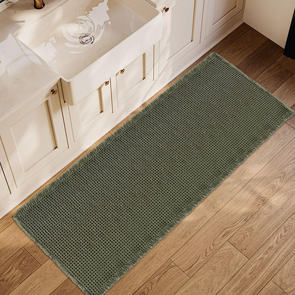 ZALL Waffle Bath Mat,Dark Green Super Absorbent Non Slip Bathroom Rug,17x24inch,Machine Washable Ultra Soft Floor Mats