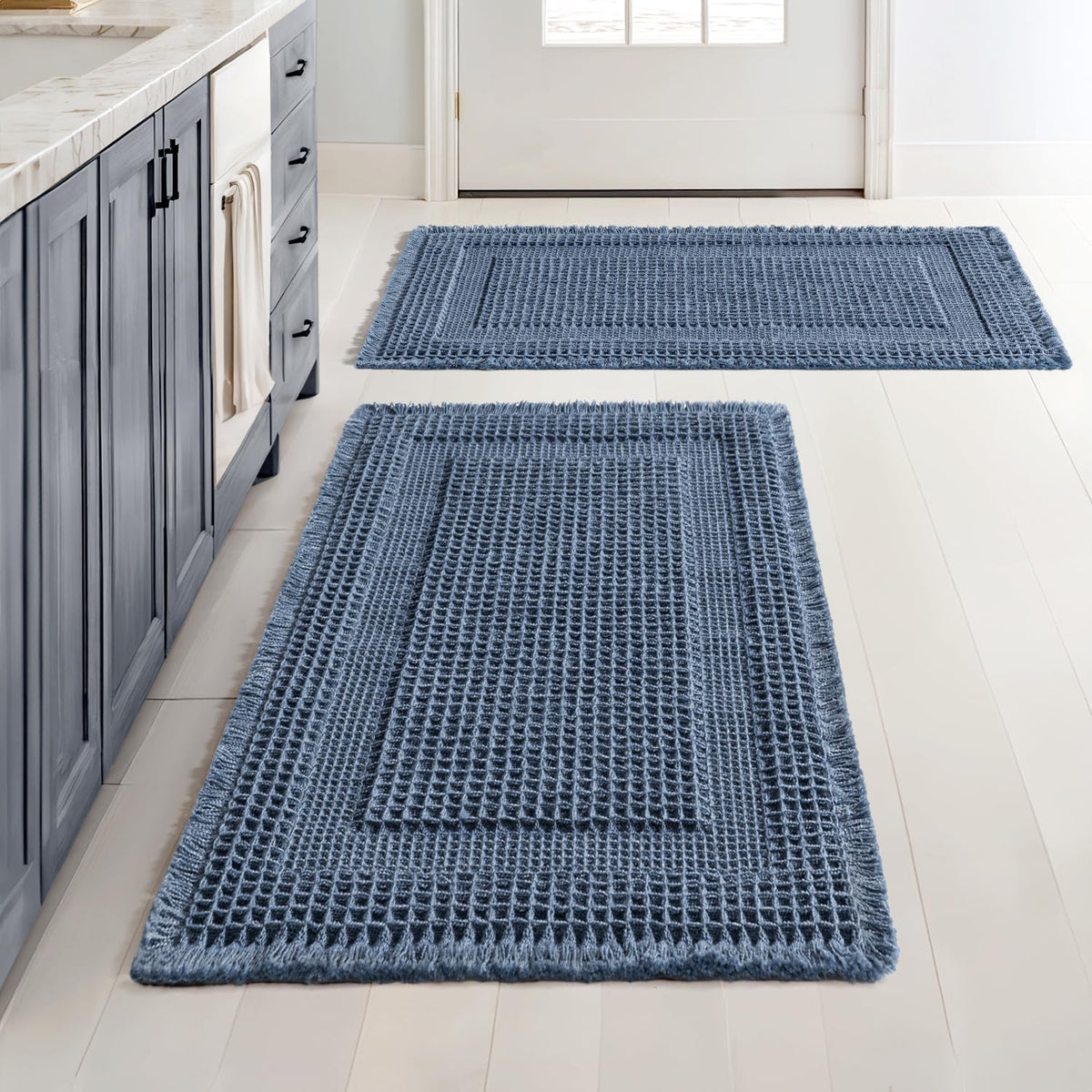 MIULEE Set of 2 Waffle Bathroom Rugs Brown&Cream Boho Bath Mat 17x24+18x30
