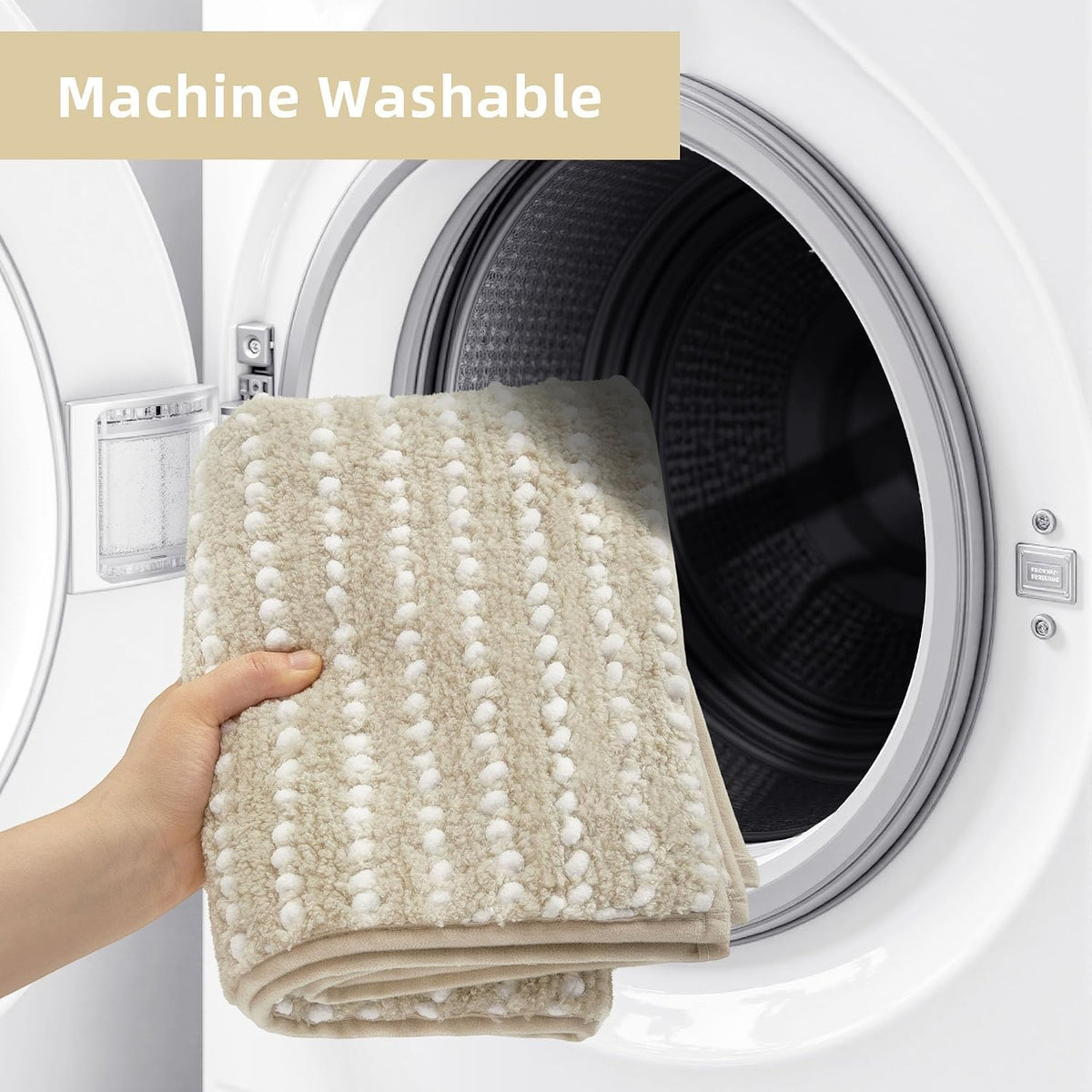 Bathroom Rugs 24'' x 17'', Extra Soft & Super Absorbent Bath Rugs Mat Non Slip Machine Washable, Quick Dry Bath Mats, Shaggy Microfiber Chenille Bath Rug for Bathroom Floor, Tub and Shower, Beige