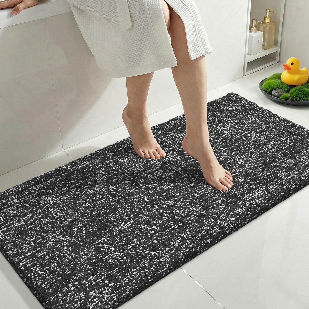 Yimobra Non Slip Machine Washable Bathroom Rug 32x20 Light Blue and White