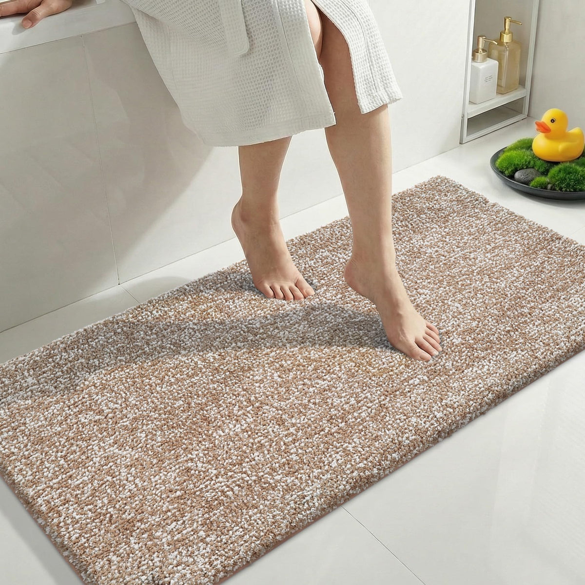 Yimobra Non Slip Machine Washable Bathroom Rug 32x20 Light Blue and White