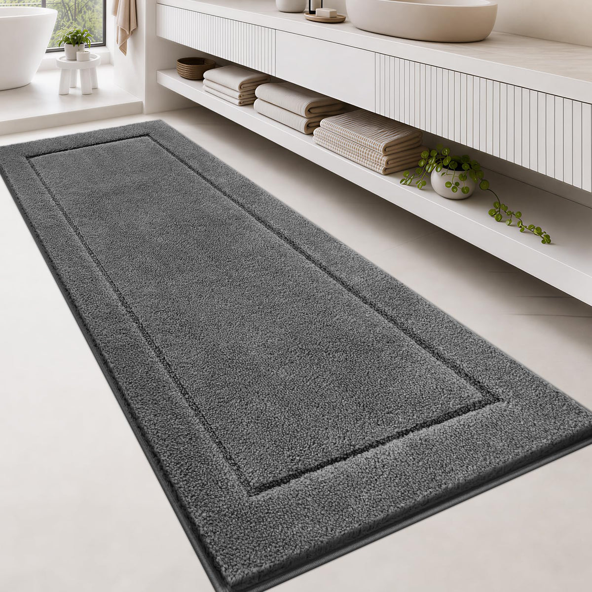 anllugs Bathroom Rugs, Non-Slip Bath Rugs, 24" x 60", Grey