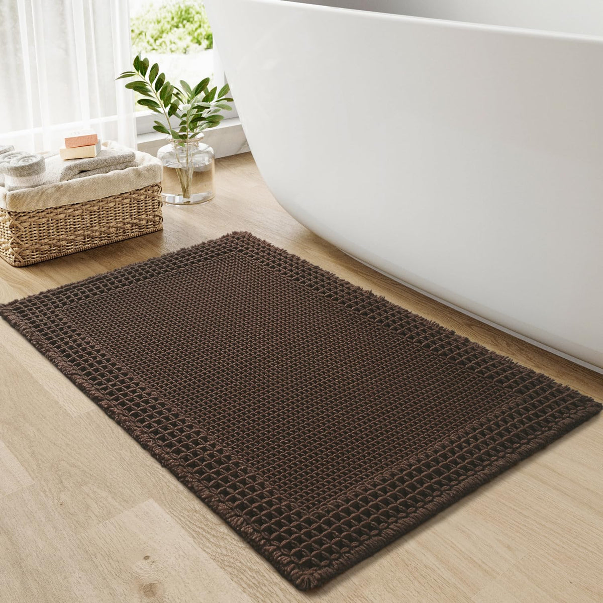 RESARE Waffle Bath Mat for Bathroom, Non Slip Bathroom Rugs 17"x24" Green
