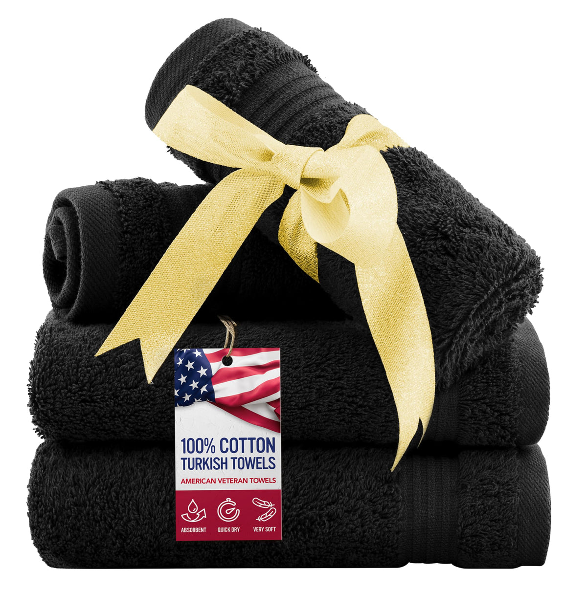 American Veteran Towel, Hand Towels for Bathroom Set of 4, 100% Cotton Turkish Hand Towel Sets, Soft Hand Face Towels, Navy Blue Hand Towels