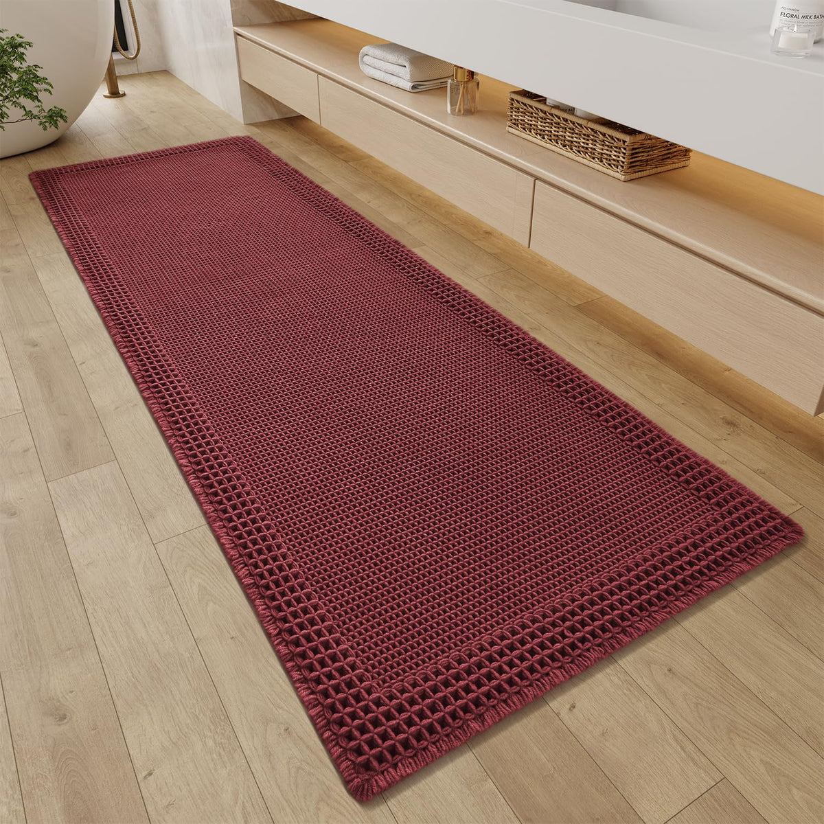 RESARE Waffle Bath Mat for Bathroom, Non Slip Bathroom Rugs 17"x24" Green