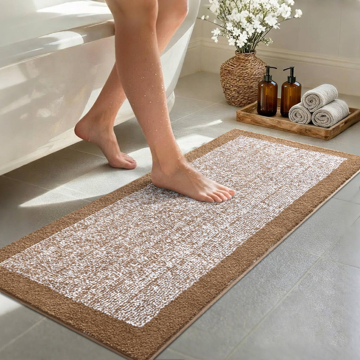 48x24 Long Bathroom Rugs Non Slip Washable, Soft Absorbent Bath Mat Blue