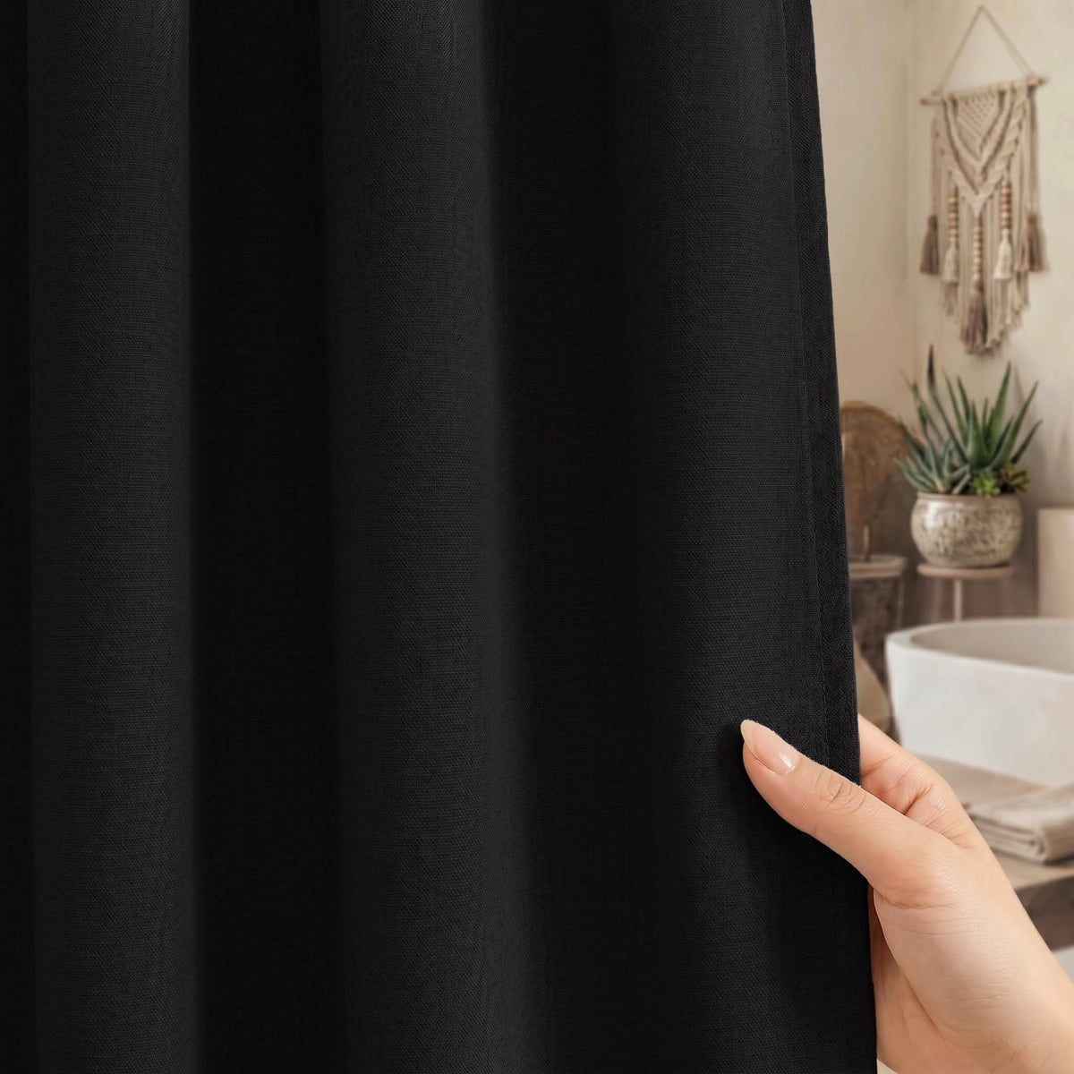 Seasonwood Linen Shower Curtain Farmhouse Bathroom Decor 72x96 Inches