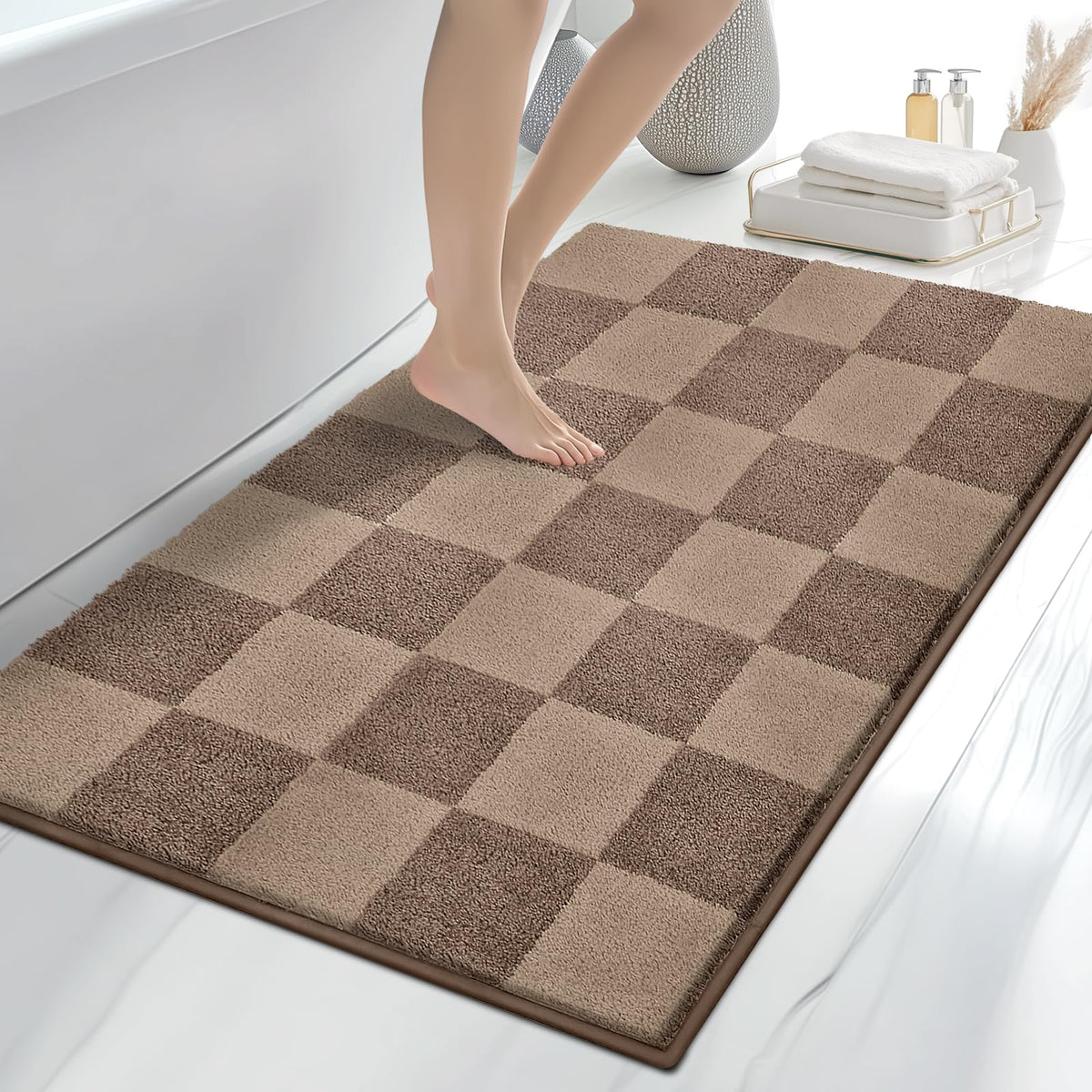 anllugs Bathroom Rugs, 20" x 30" Soft Bath Rugs, Olive Green & Green