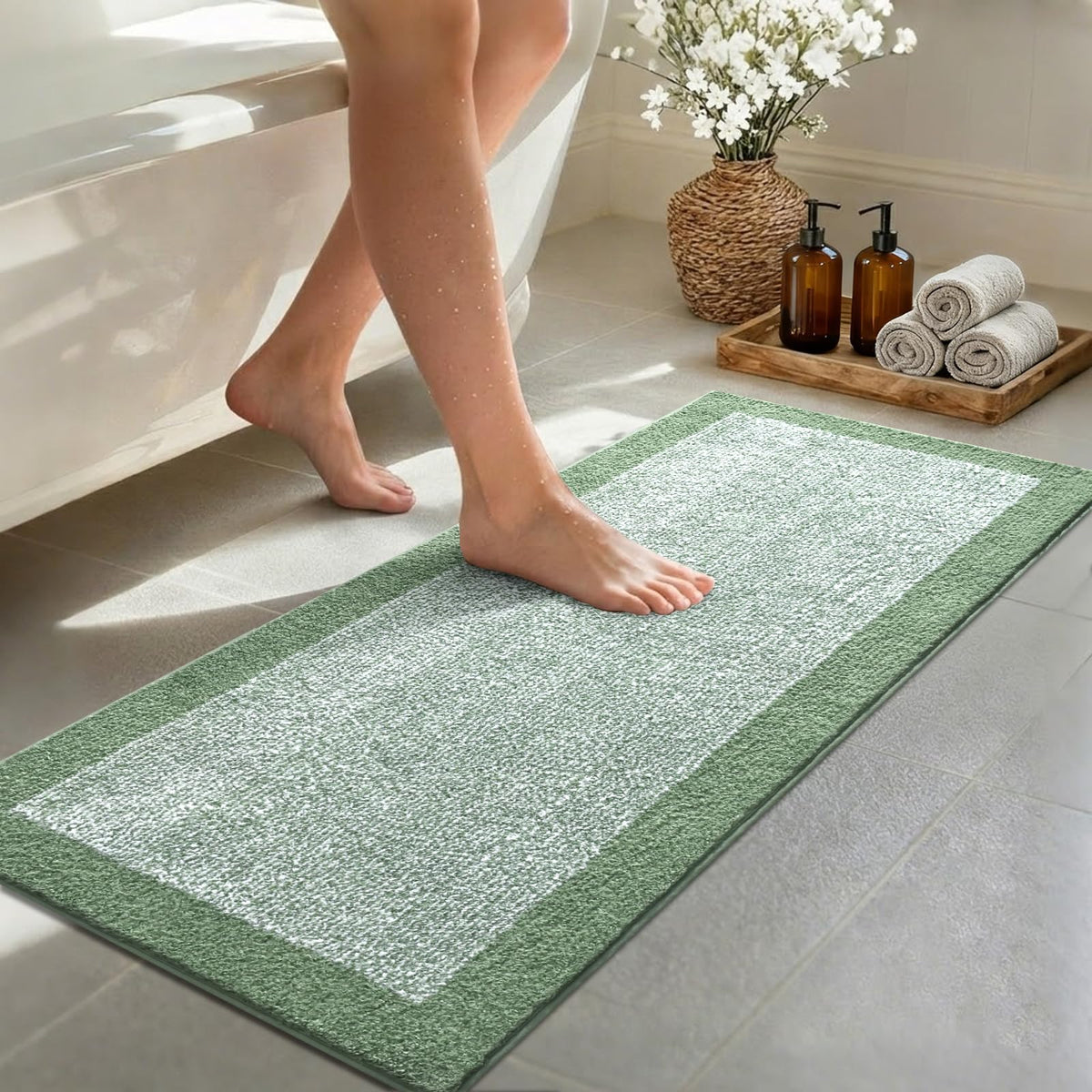 48x24 Long Bathroom Rugs Non Slip Washable, Soft Absorbent Bath Mat Blue