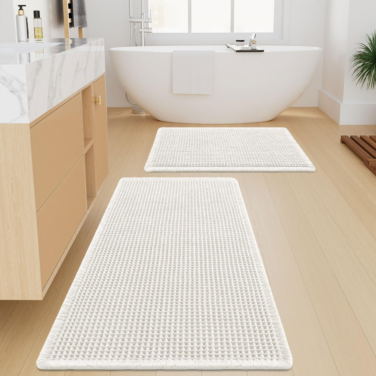 Smiry Waffle Bathroom Rugs Sets 2 Piece (30x20+24x16, Brown)