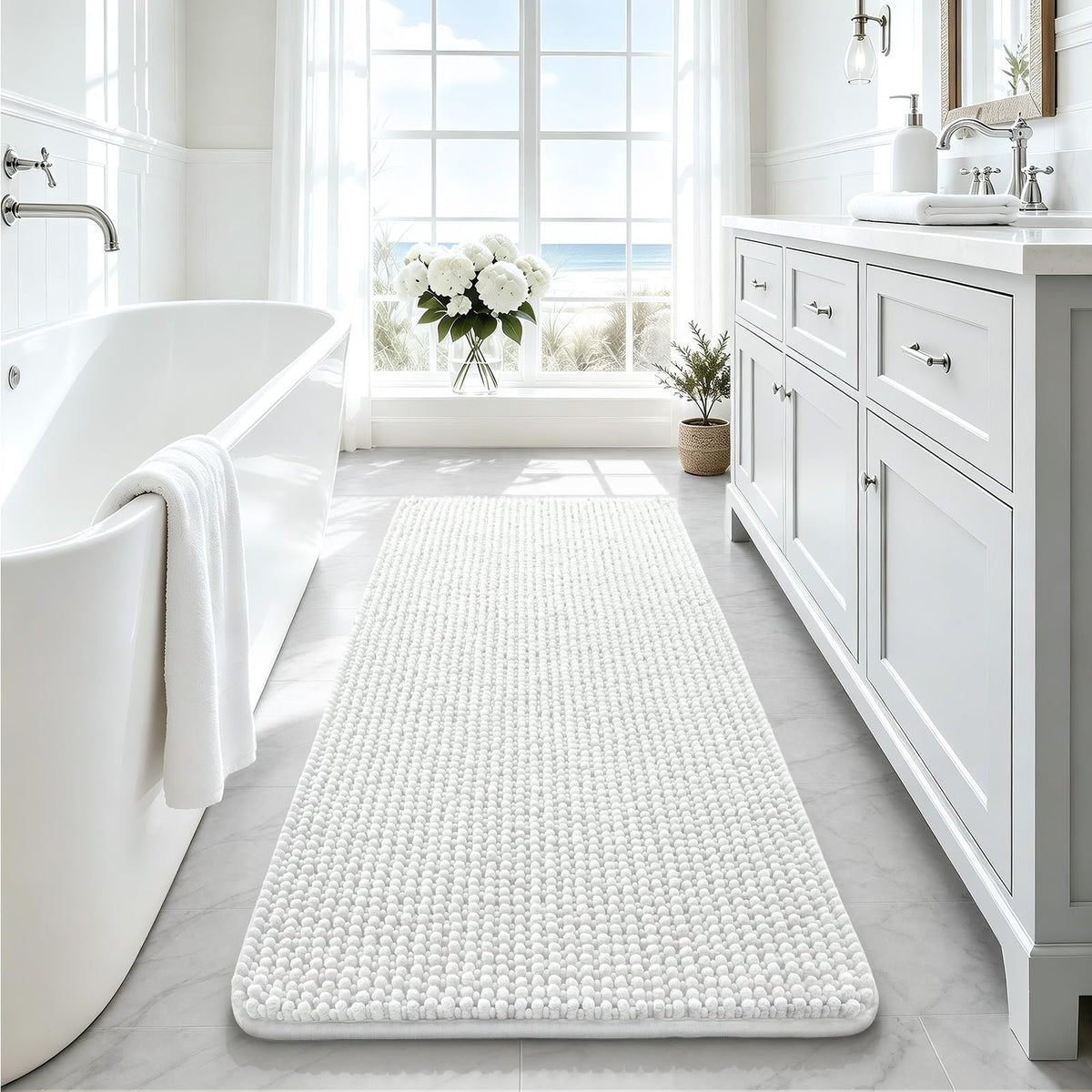Ophanie Grey Bathroom Rugs 30x20, Soft Chenille Bath Mat, Non Slip Absorbent Quick Dry Light Gray Mats, Machine Washable Thick Small Area Rug Sets,Grip Bathmat for Shower,Toilet,Sink and Indoor Floor