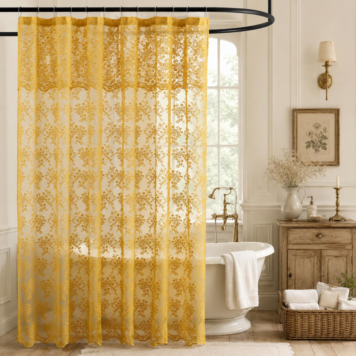 TUDECO Sage Green Shower Curtain with Attached Valance, 72 x 72, 1 Panel