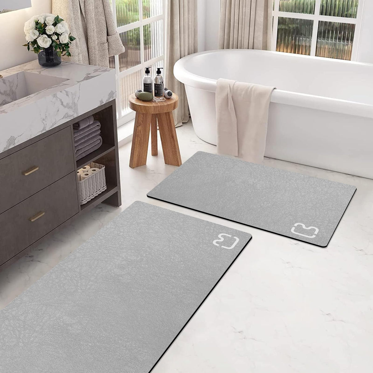 Dark Grey Long Bathroom Rugs Large Stone Bath Mats for Bathroom,15.7"x47.2"