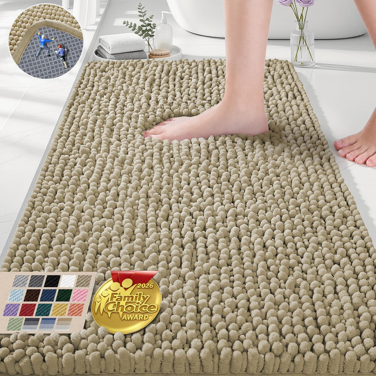 Ophanie Grey Bathroom Rugs 30x20, Soft Chenille Bath Mat, Non Slip Absorbent Quick Dry Light Gray Mats, Machine Washable Thick Small Area Rug Sets,Grip Bathmat for Shower,Toilet,Sink and Indoor Floor
