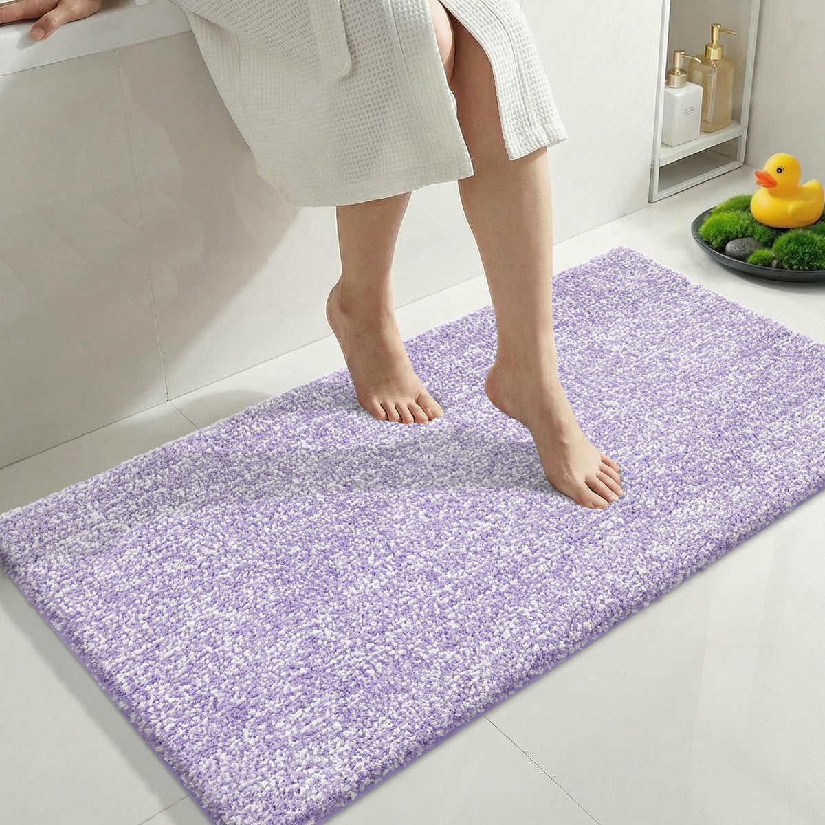 Yimobra Non Slip Machine Washable Bathroom Rug 32x20 Light Blue and White