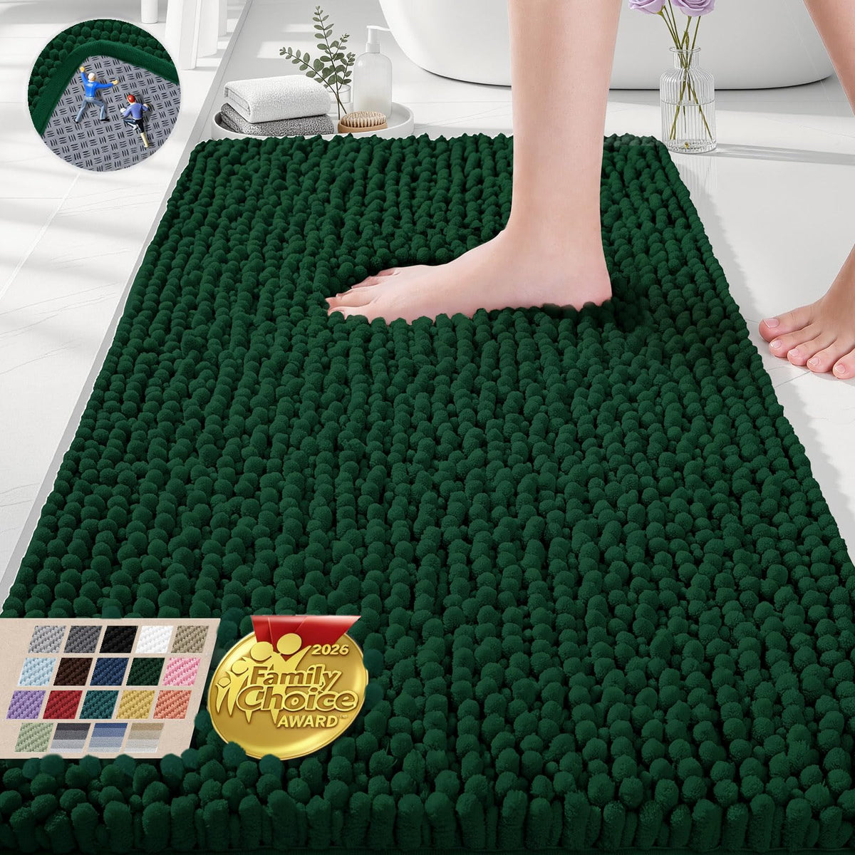 Ophanie Grey Bathroom Rugs 30x20, Soft Chenille Bath Mat, Non Slip Absorbent Quick Dry Light Gray Mats, Machine Washable Thick Small Area Rug Sets,Grip Bathmat for Shower,Toilet,Sink and Indoor Floor