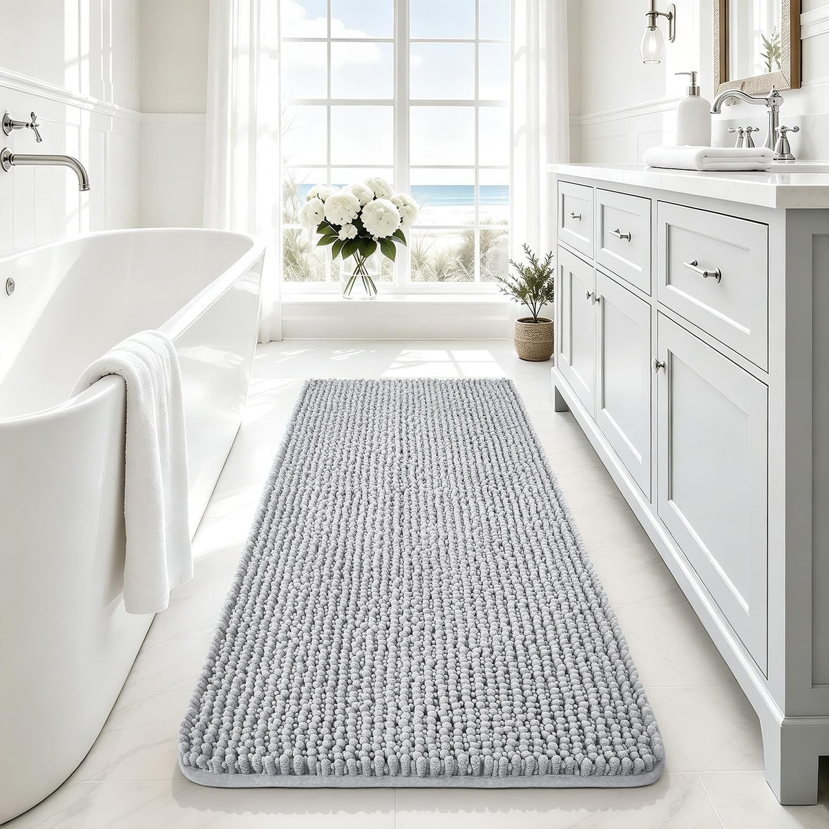 Ophanie Grey Bathroom Rugs 30x20, Soft Chenille Bath Mat, Non Slip Absorbent Quick Dry Light Gray Mats, Machine Washable Thick Small Area Rug Sets,Grip Bathmat for Shower,Toilet,Sink and Indoor Floor