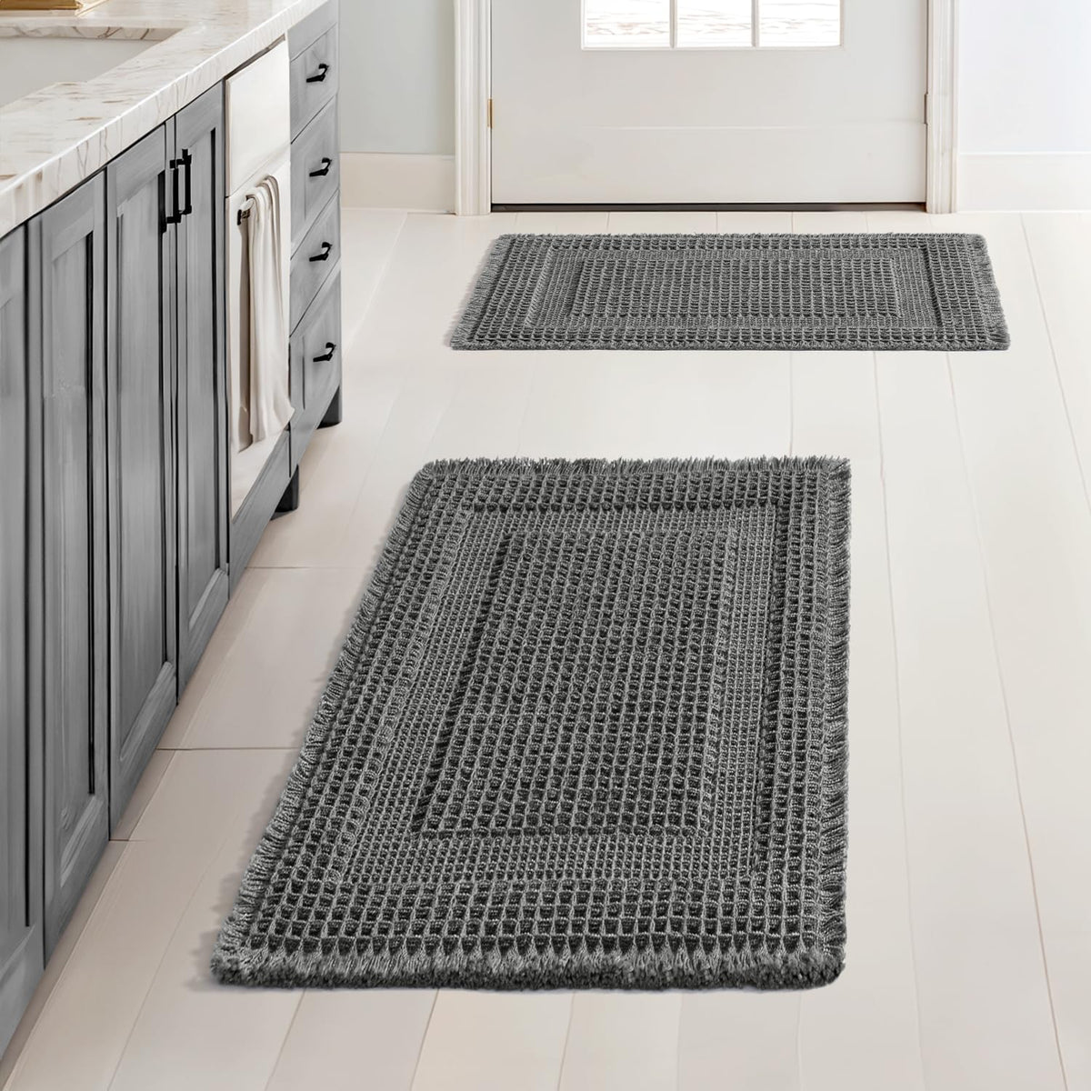 MIULEE Set of 2 Waffle Bathroom Rugs Brown&Cream Boho Bath Mat 17x24+18x30