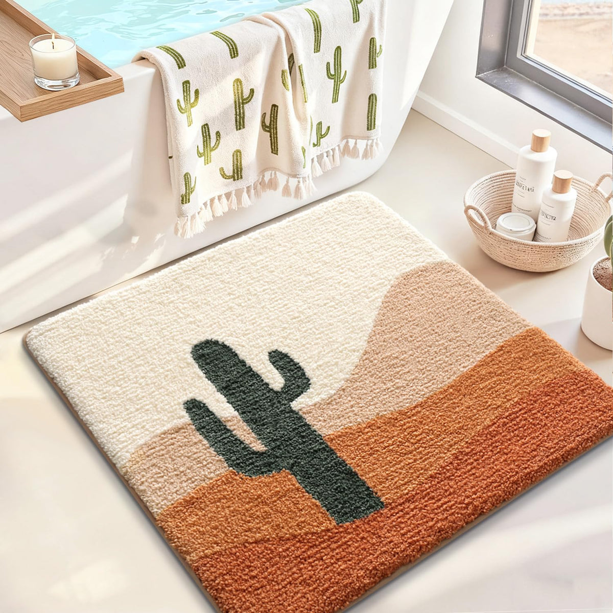 LUMI Square Beach Bathroom Rug 32x32, Soft Absorbent Bath Mat, Non Slip