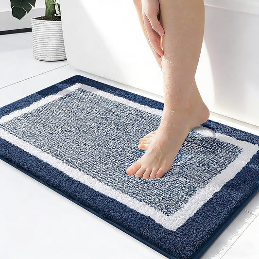 OLANLY Small Bathroom Rugs 24x16, Soft Absorbent Microfiber Bath Rugs, Navy