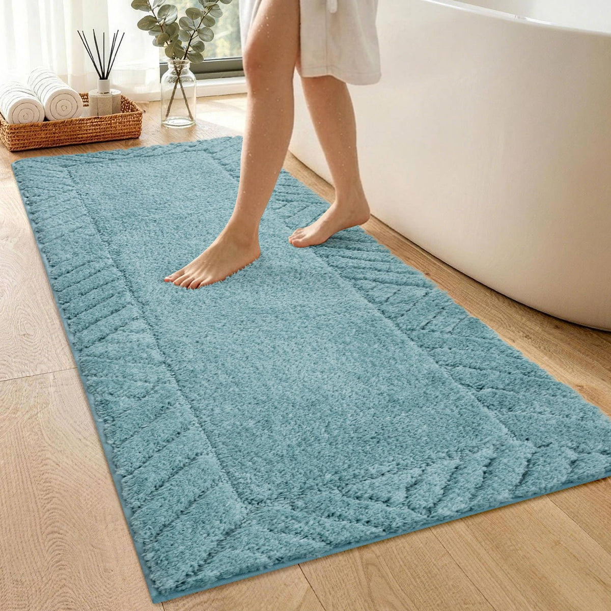 48x17 Long Bathroom Runner Rugs Beige, Non Slip Washable Bath Rugs