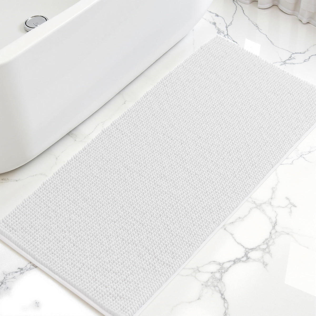 SUBRTEX Bathroom Rugs, 20" x 32" Chenille Bath Rug Soft Short Plush Bath Mat Soft Shower Mat Water Absorbent Shower Mat Quick Dry Machine Washable, Gray