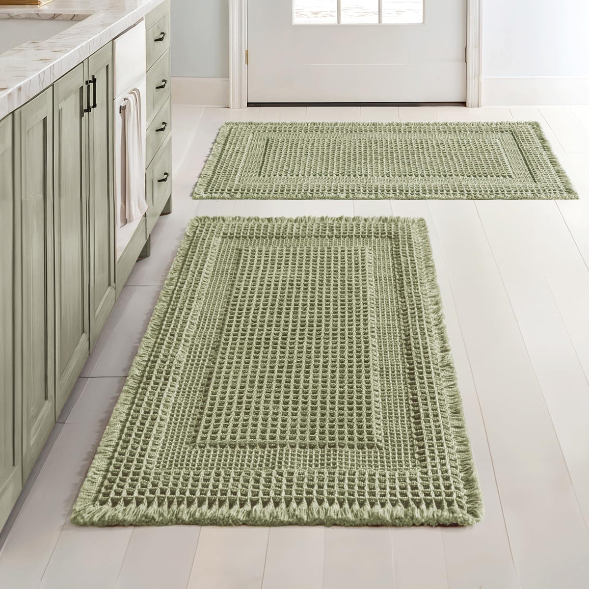 MIULEE Set of 2 Waffle Bathroom Rugs Brown&Cream Boho Bath Mat 17x24+18x30