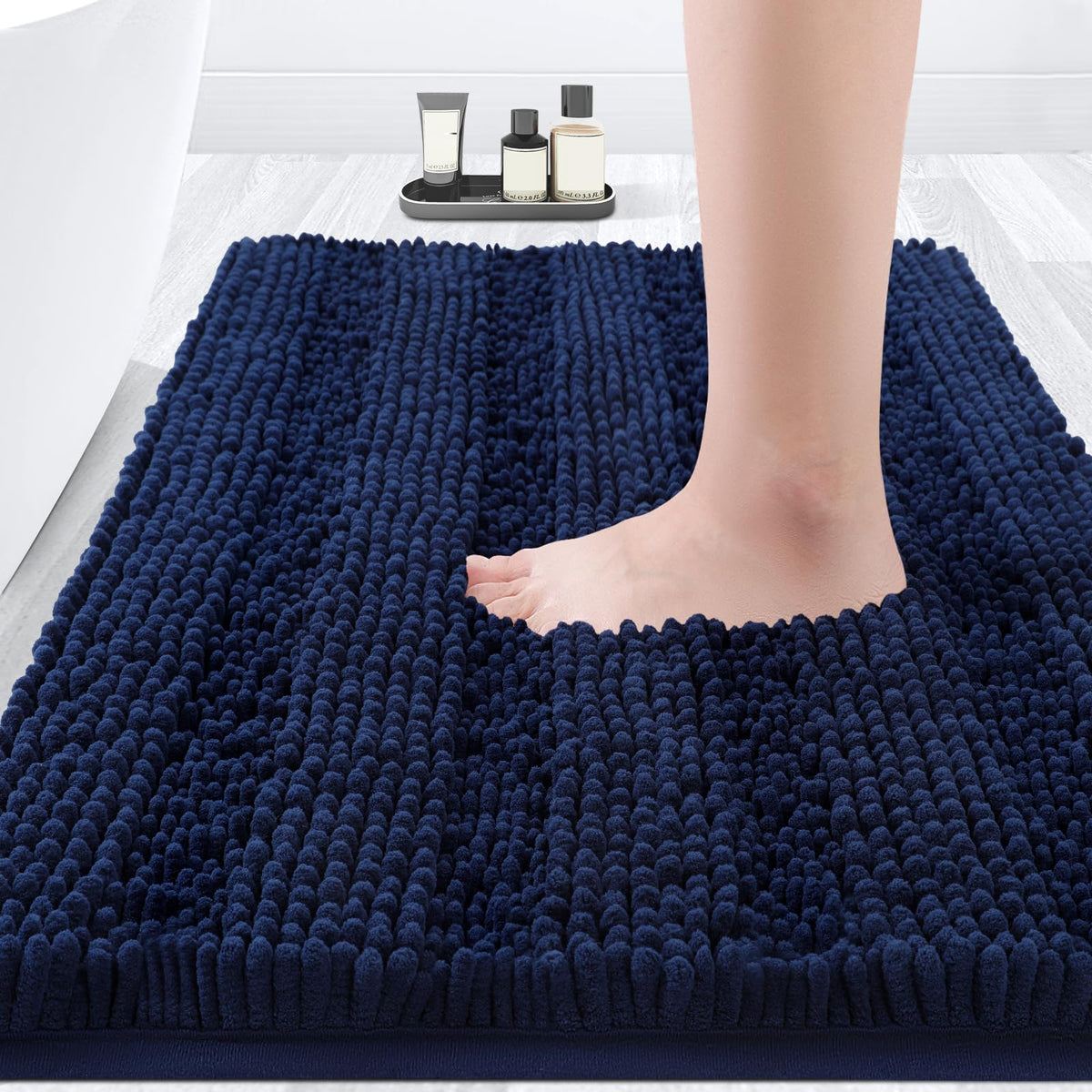 ACCUMTEK Christmas Striped Pink Bathroom Rug Set 3 Pieces Ultra Soft, Non Slip Chenille Toilet Mat, Absorbent Plush Shaggy Bath Mats for Bathroom, Bedroom, Kitchen