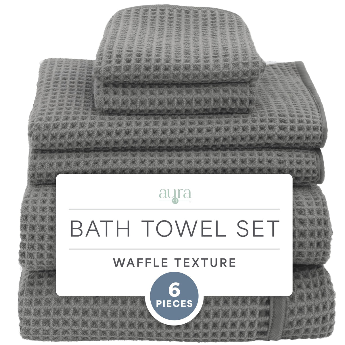 S&T INC. Aura Waffle Bath Towel Set, 6 Pieces, Beige