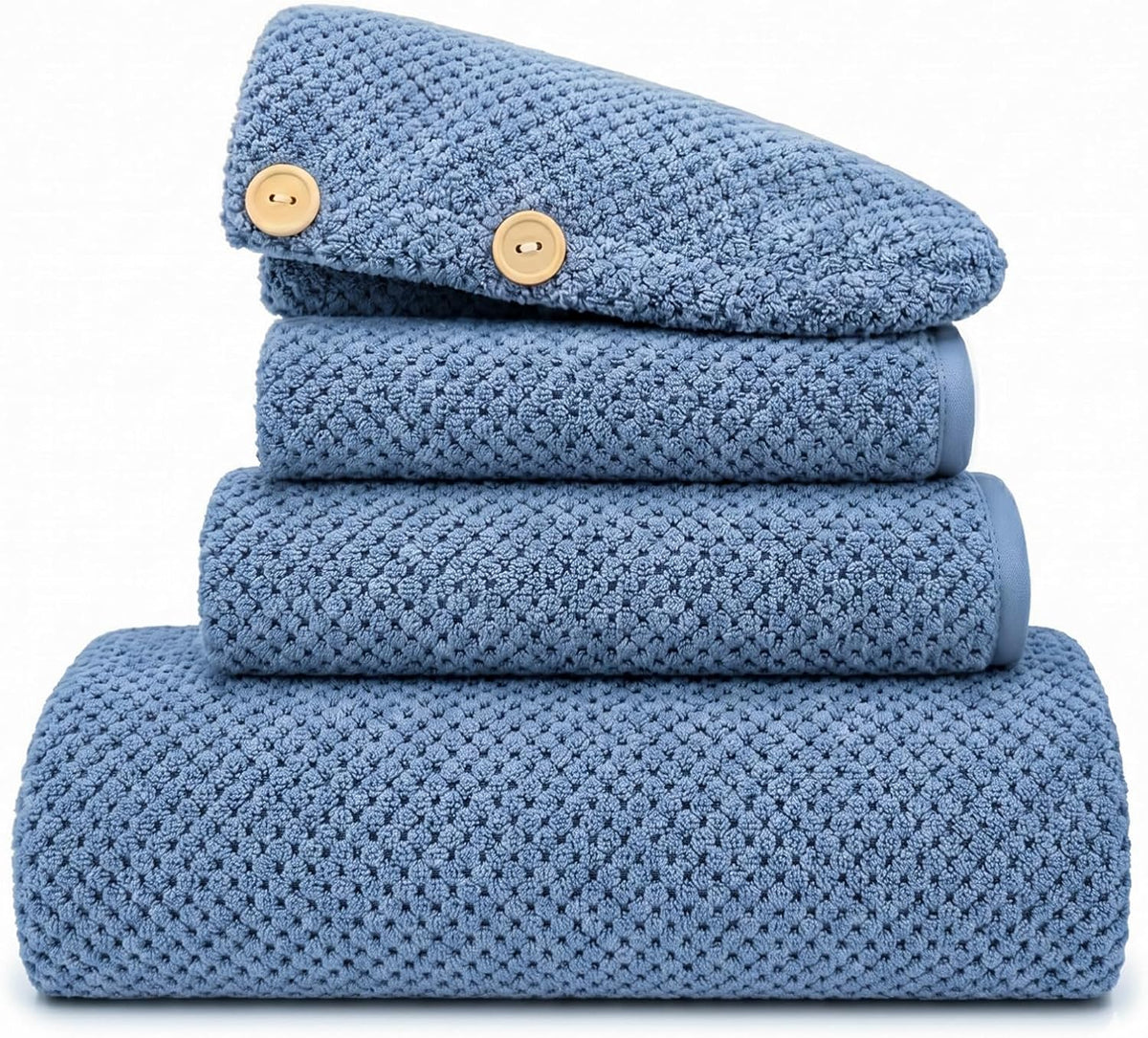 MaopaoBeauty Bath Towels for Bathroom Towel Set Shower Towels Bath Towels Set of 4 (1 Bath Towel, 1 Hair Towel, 1 Hand Towel, 1 Washcloth),Soft and Absorbent (Blue)