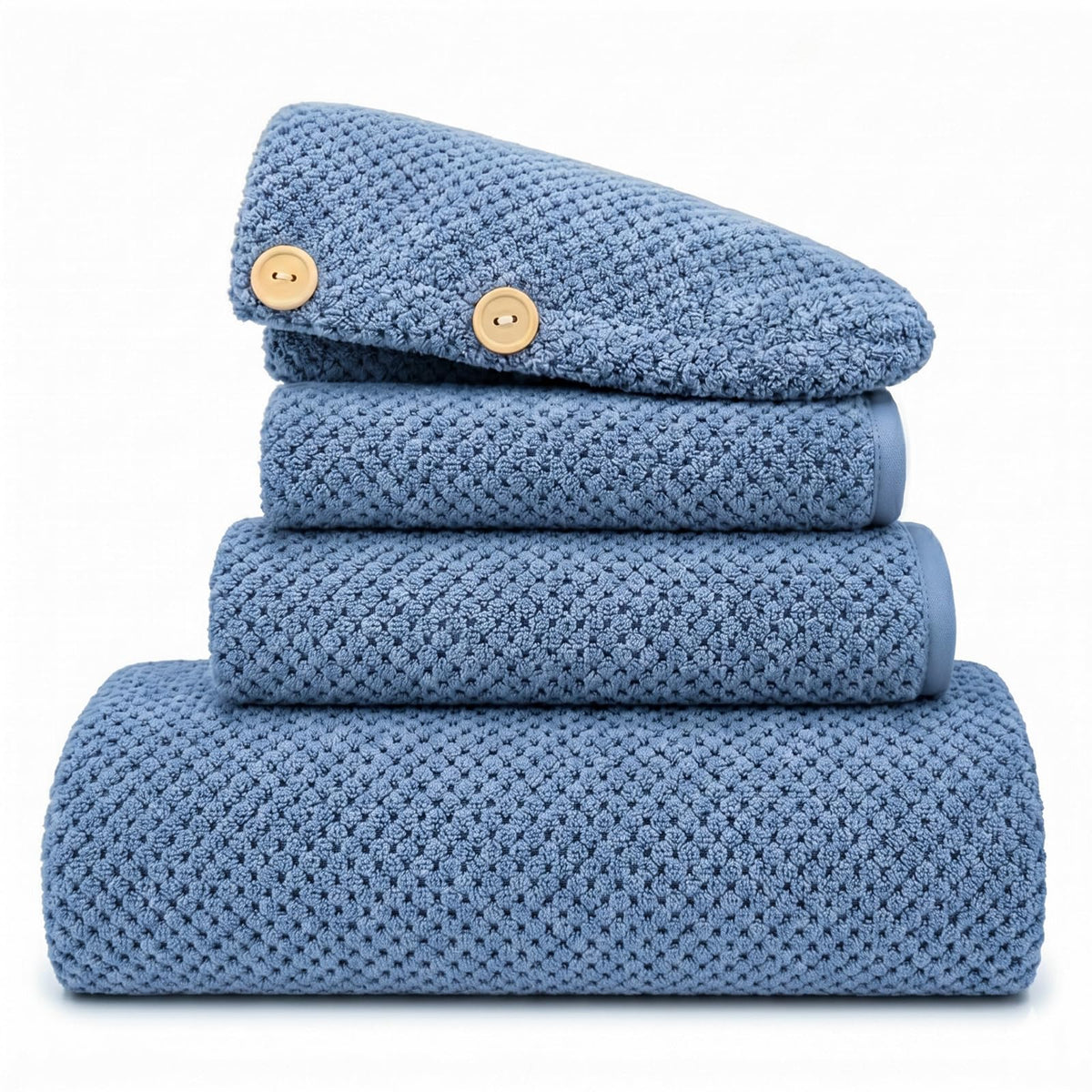MaopaoBeauty Bath Towels for Bathroom Towel Set Shower Towels Bath Towels Set of 4 (1 Bath Towel, 1 Hair Towel, 1 Hand Towel, 1 Washcloth),Soft and Absorbent (Blue)