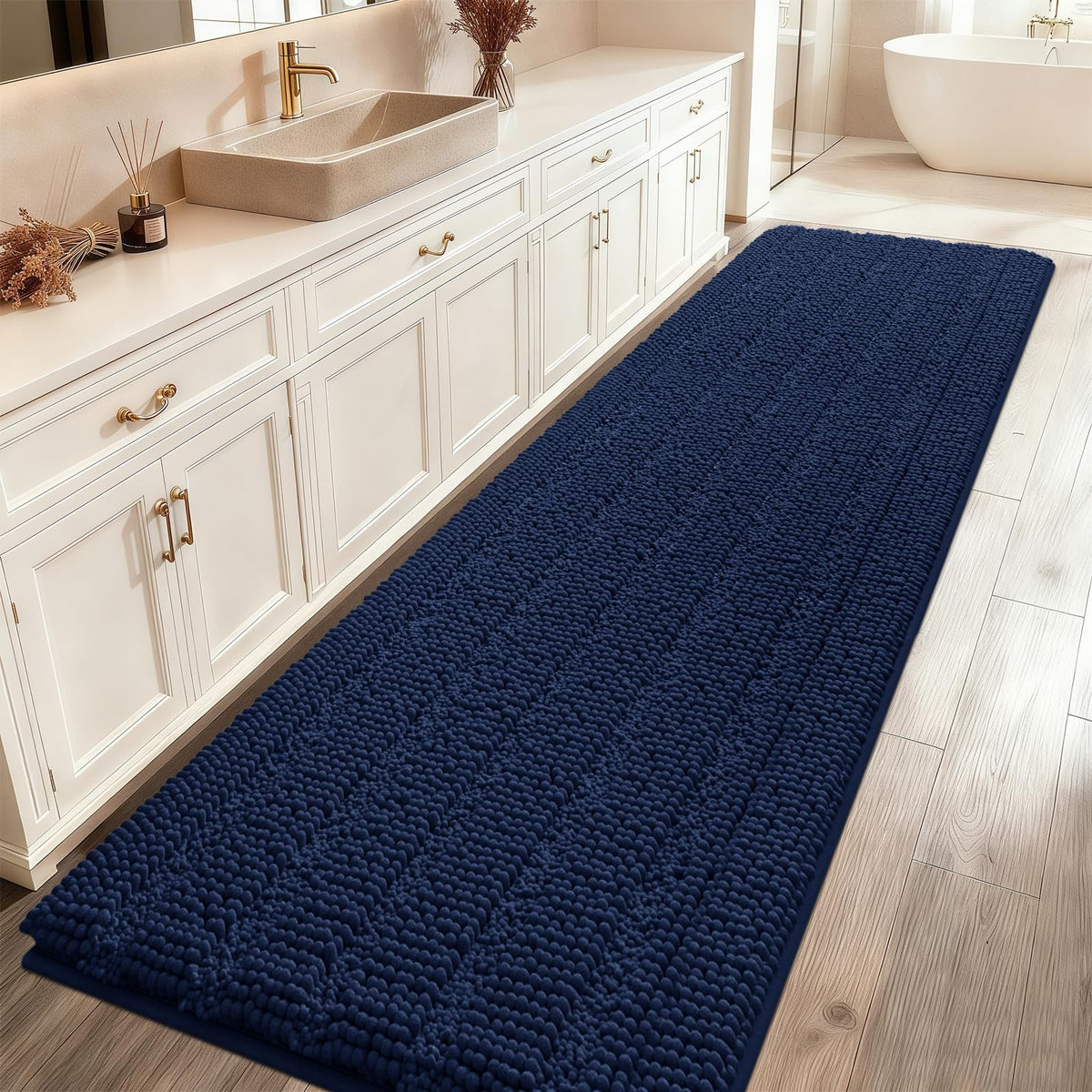 ACCUMTEK Christmas Striped Pink Bathroom Rug Set 3 Pieces Ultra Soft, Non Slip Chenille Toilet Mat, Absorbent Plush Shaggy Bath Mats for Bathroom, Bedroom, Kitchen