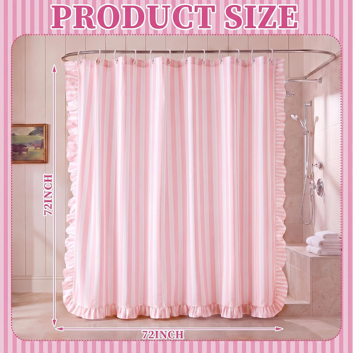 Pink Ruffled Striped Shower Curtain