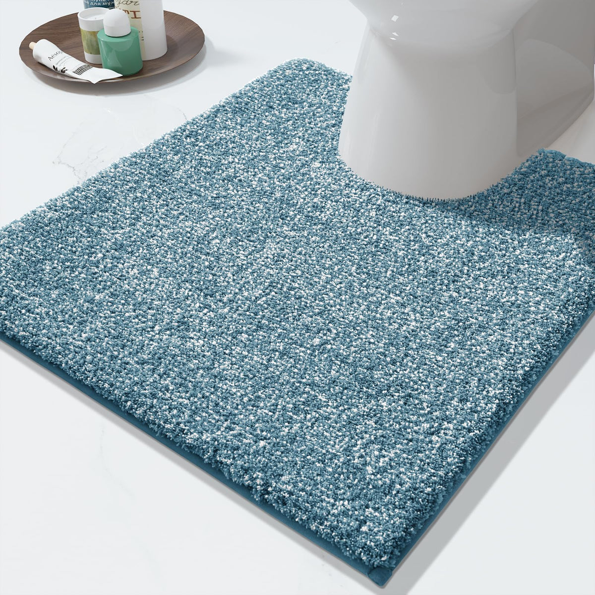 Yimobra Non Slip Machine Washable Bathroom Rug 32x20 Light Blue and White