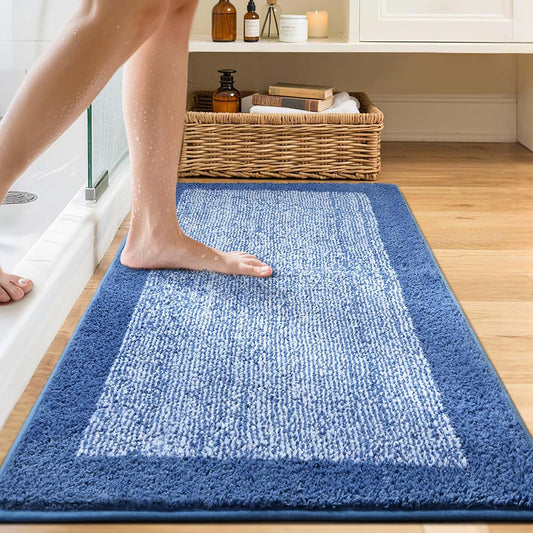 48x24 Long Bathroom Rugs Non Slip Washable, Soft Absorbent Bath Mat Blue