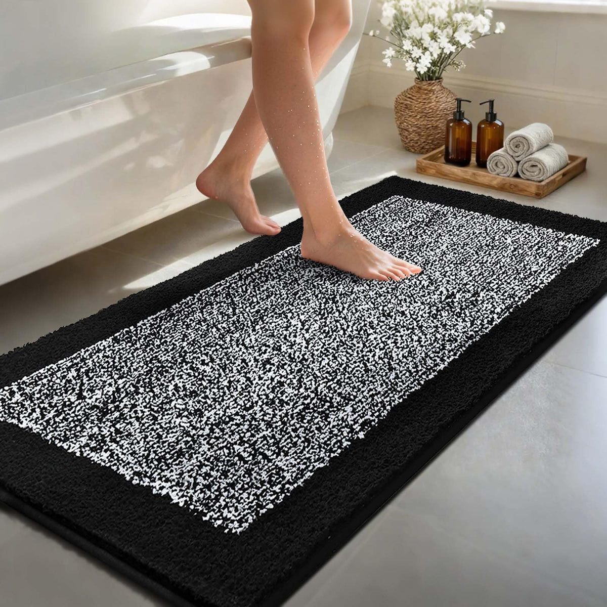 48x24 Long Bathroom Rugs Non Slip Washable, Soft Absorbent Bath Mat Blue