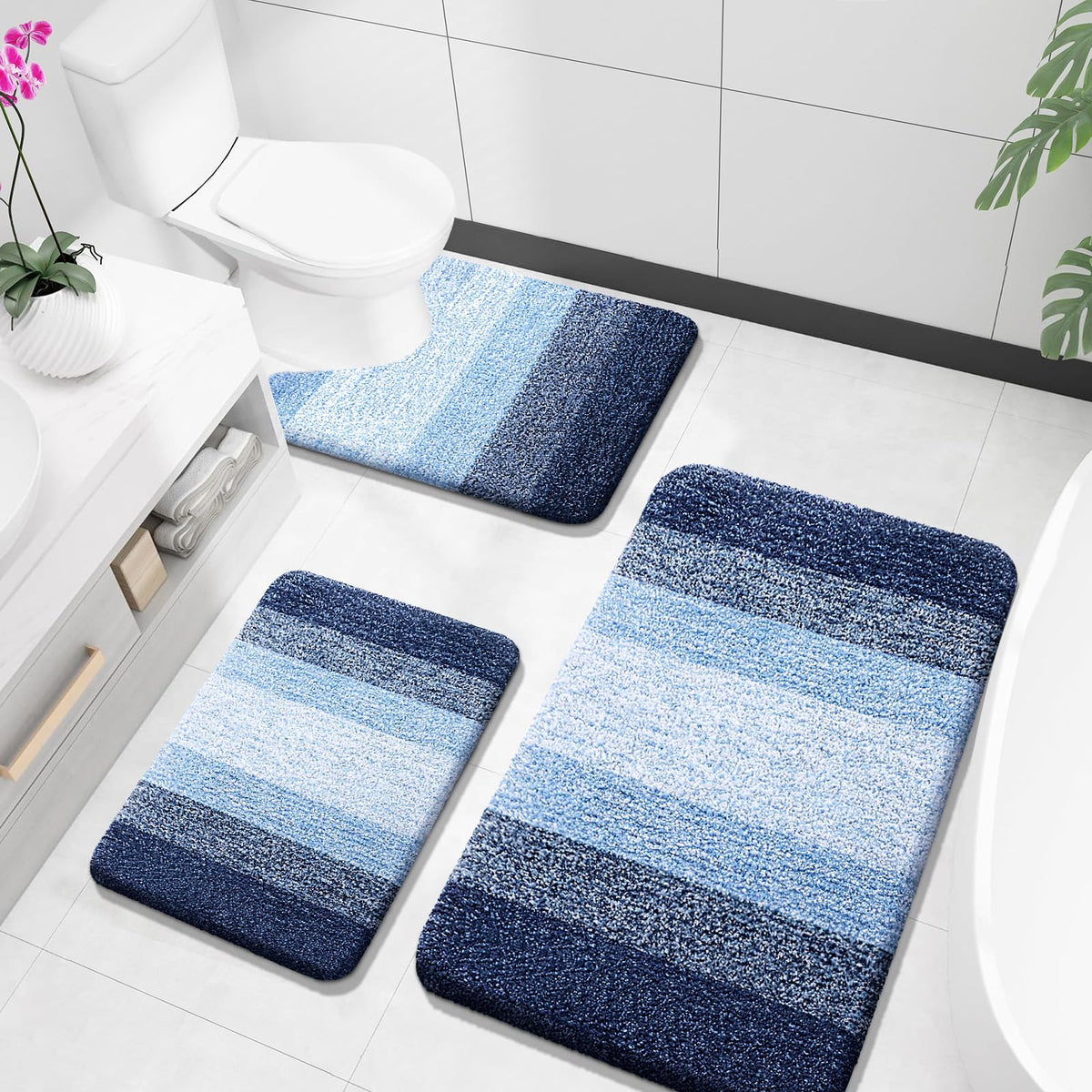 OLANLY Microfiber Bathroom Rugs Sets 3 Piece, Absorbent Bath Mats, Grey