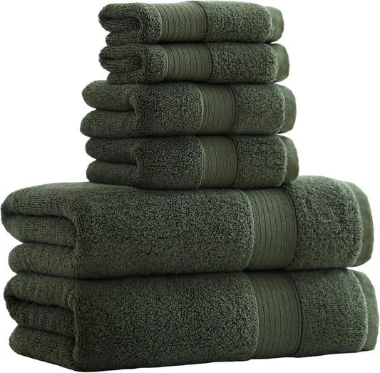 27x55 Bath Towels Set 100 Percent Cotton 650GSM Luxury Super Soft Absorbent Bathroom Towels (Olive Green, Pack of 6)