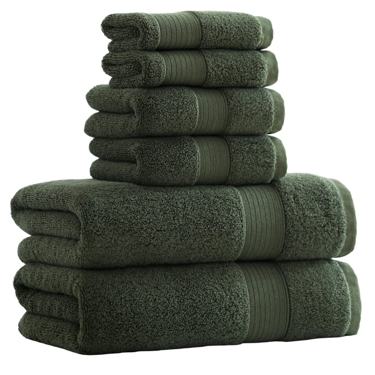27x55 Bath Towels Set 100 Percent Cotton 650GSM Luxury Super Soft Absorbent Bathroom Towels (Olive Green, Pack of 6)