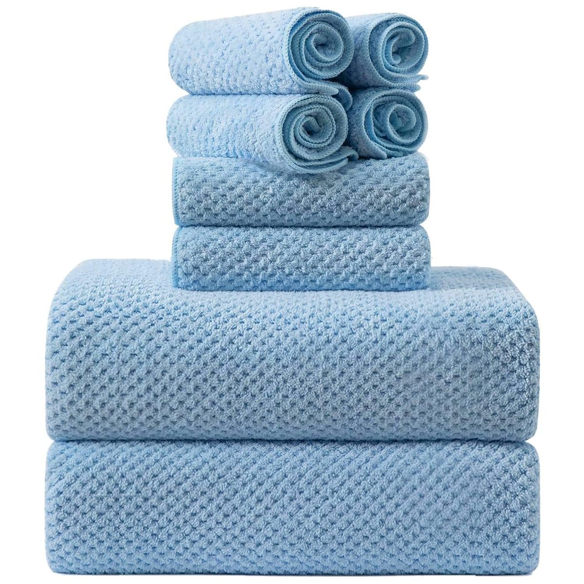 8-Piece Bath Towel Set, 2 Extra Large Bath Towel Sheets, 2 Hand Towels and 4 Washcloths - Highly Absorbent Quick Dry Polyester,Ultra Soft Towel Set for Bathroom, Waffle Weave Design, Pack of 8, Green