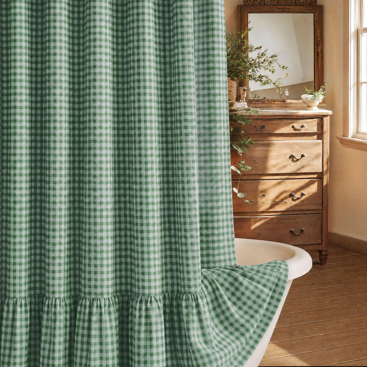 Farmhouse Shower Curtain Ruffle Linen Beige 72" W x 72" L