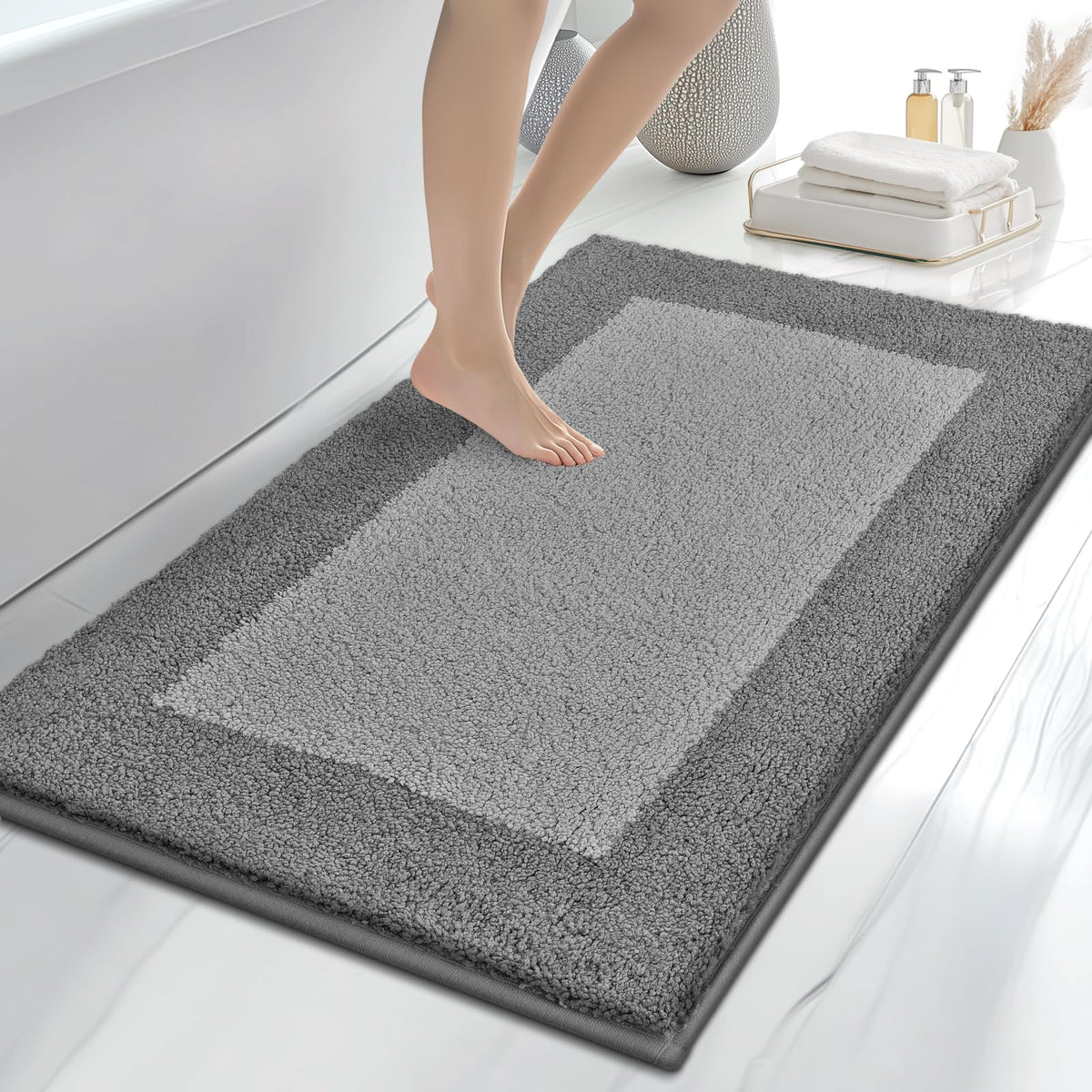 anllugs Bathroom Rugs, 20" x 30" Soft Bath Rugs, Olive Green & Green