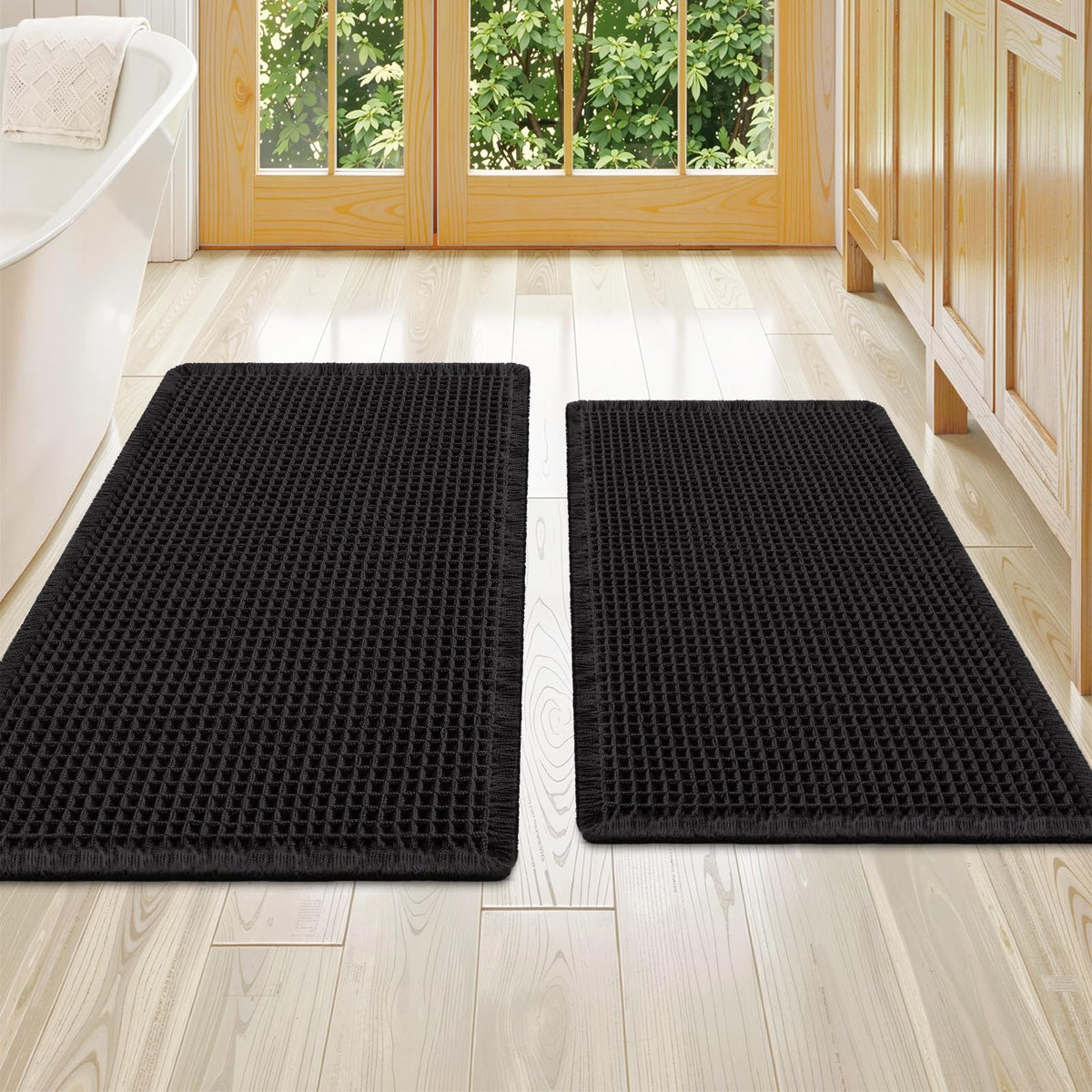 Smiry Waffle Bathroom Rugs Sets 2 Piece (30x20+24x16, Brown)