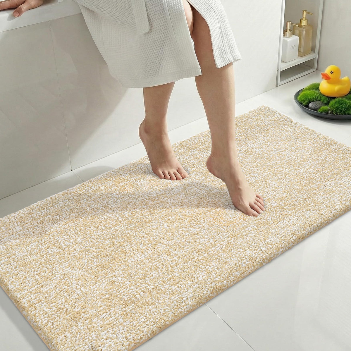 Yimobra Non Slip Machine Washable Bathroom Rug 32x20 Light Blue and White